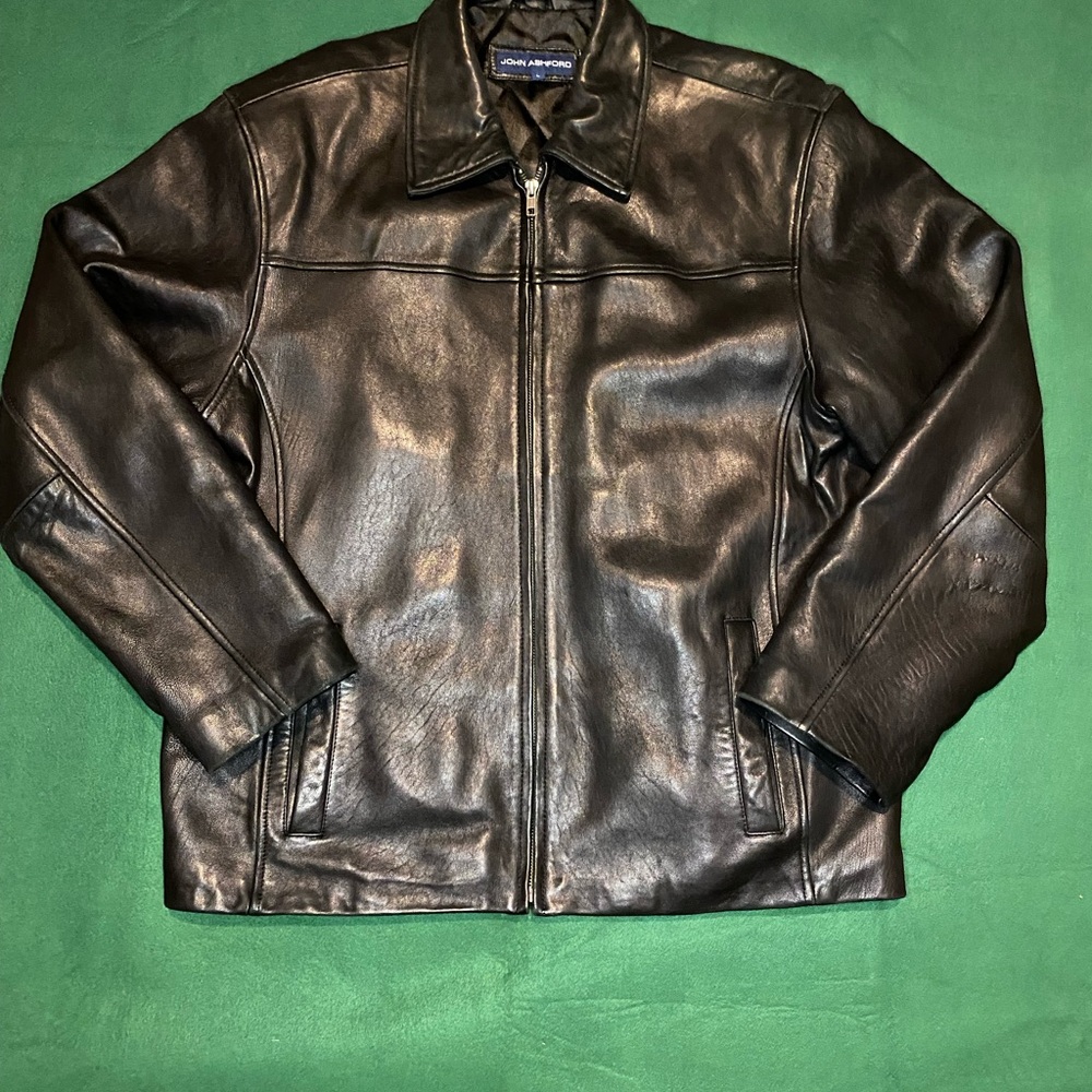 90’s John Ashford Men's Black Leather Jacket